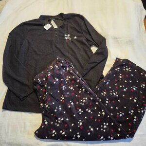 CBOCS Womens size XXL black fleece bottom pajamas NWT star design